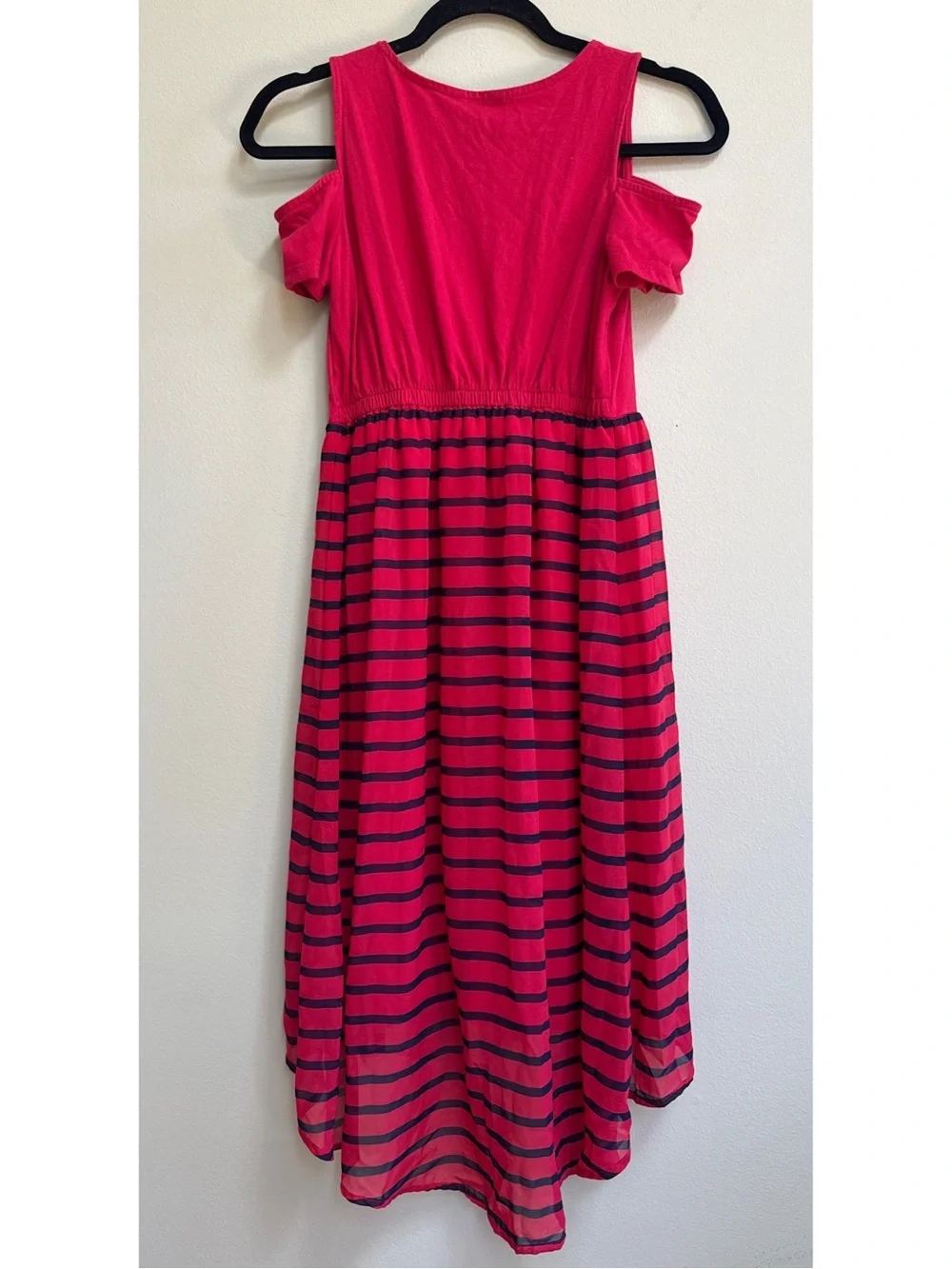 Girls Red Cold-Shoulder Stripe Knit Dress 4th Of July